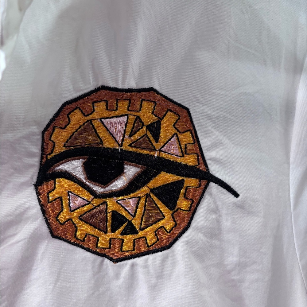 Embroidered Egyptian Patch Button White Blouse - image 5